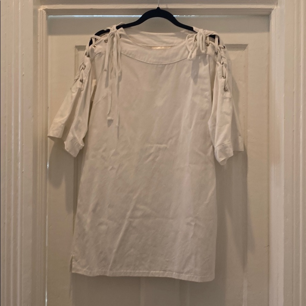J.O.A. Lace Up Sleeve White Mini Dress. Size Med.